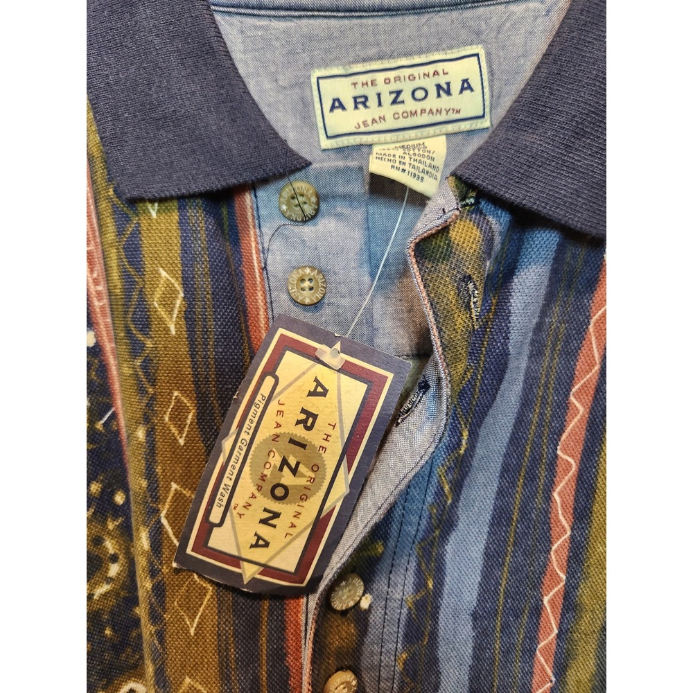 Vintage Arizona Jean Co Shirt NWT 90s Stripe Polo Long Sleeve M - Picture 9 of 9